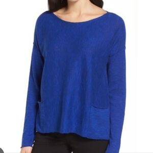 Eileen Fisher cornflower blue minimalist  oversized organic linen blend pullover